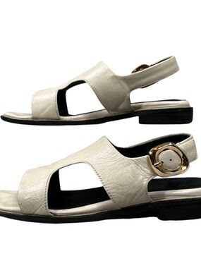 Formel Camele Cream Leather Open Toe Ankle Strap Sandals Size 5.5